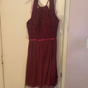 David’s Bridal wine color halter dress